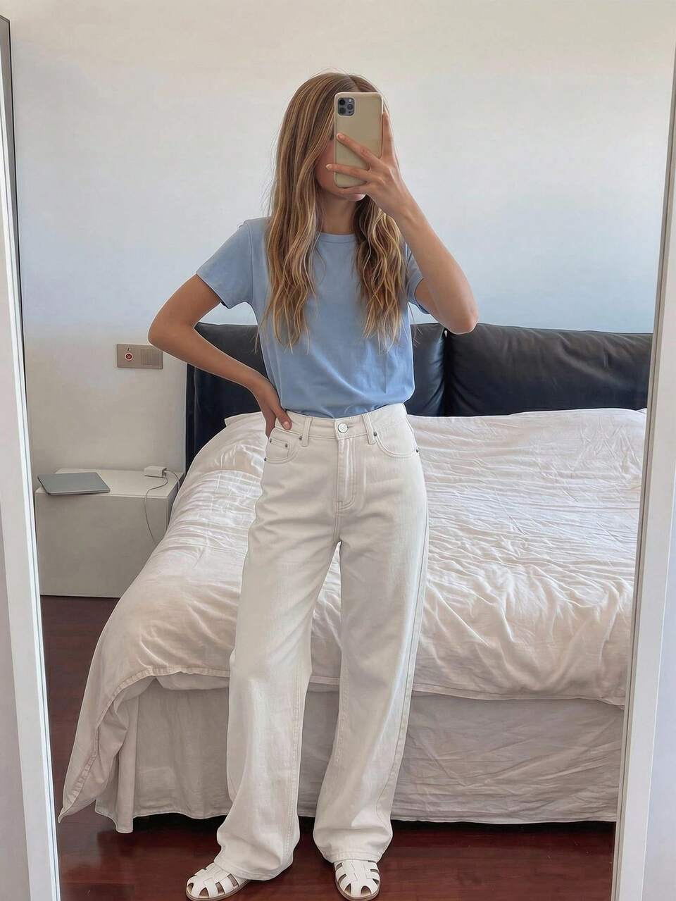 Casual Straight Leg Embroidered Pattern Tween Girls Jeans