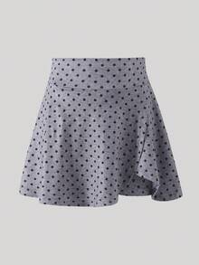 SHEIN Girls Spring/Summer Polka Dot Skirt, Casual All-Match Versatile Sport Fitness Yoga Ballet Dance School Leggings Skirt, Knitted Skirt With Ruffle Hem - Multicolor - View 4