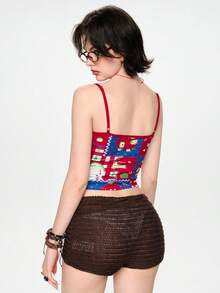 Sweetness Spring/Summer Vacation Handmade Cute Apple Print Red White And Blue Design Women's Tank Top, Suitable For Island Vacation, Date, Valentine's Day Y2k - Multicolor - View 7