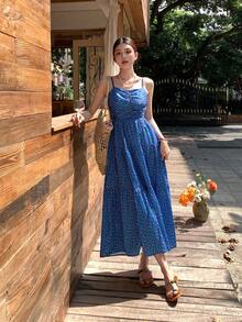 DAZY Women's Floral Print Cottagecore Tropical Midi Dress Sundress Summer Vacation Tea Party Blue - Blue - View 9