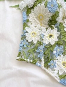 Soleia 女款夏季甜美提花蕾絲拼接骨架式抹胸上衣 - 彩色 - 查看 7