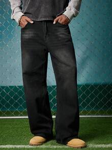 EVRINFINITE Men's Distressed Solid Color Denim Jeans - Black - View 5