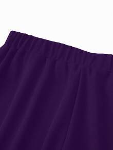 SHEIN Unity 女款素色休閒百搭日常寬腿長褲 - Bold Plum - 查看 5