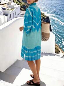 SHEIN Holidaya Women's Green Tie-Dye Casual Vacation Dress - Green - View 2