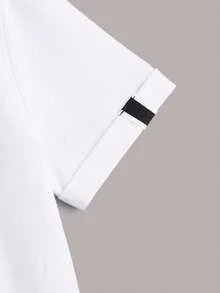 Tween Boy 2pcs Letter Graphic Tape Detail Tee, School, Campus, College,Kids - Black and White - View 5