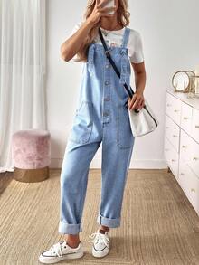 Breezaya Women's Pocket Button Front Denim Overalls - Blue - View 7