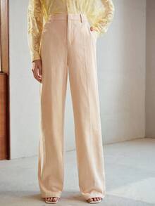 MOTF PREMIUM WOMEN'S AUTUMN PURE COTTON STRAIGHT LEG LONG PANTS TEACHERS' DAY OFFICE WORK APRICOT ELEGANT - Apricot - View 4