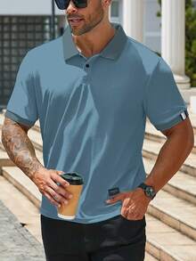 Manfinity Homme Camisa Polo de Manga Corta de unicolor Casual de Verano para Hombres Talla Grande, Formal - Neblina azul - Ver 3