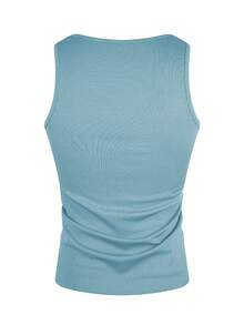 Manfinity Dauomo Men's Summer Patch Decor Crew Neck Pullover Tank Top - Baby Blue - View 2