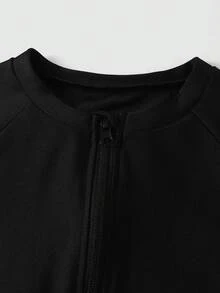 SHEIN 男童休閒拼接撞色短袖連身緊身針織長袖泳衣，休閒度假風，適合海灘與海邊穿著 - 彩色 - 查看 5