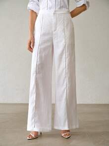 MOTF PREMIUM WOMEN'S SPRING/SUMMER 100% LINEN COMFORTABLE LONG SUIT PANTS - White - View 3