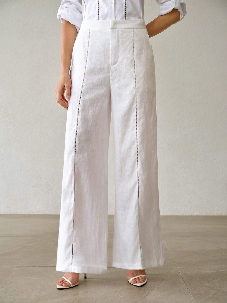 MOTF PREMIUM WOMEN'S SPRING/SUMMER 100% LINEN COMFORTABLE LONG SUIT PANTS - White - View 2