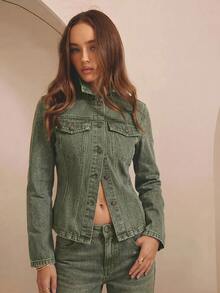Aralina Women's Casual Washed Denim Jacket - Green - View 7