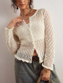 Freevana Women's Plus Size Knit Cardigan, Apricot Khaki Long Sleeve Round Neck Fit Elegant Casual Autumn Plus Size Women's Clothing Women' Cocktail Formal - Khaki - View 6