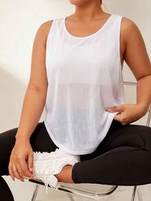 Easithlete Plus Size Solid Color Crop Top Fitness Vest - White - View 5
