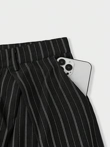 SWAVVY Pantalones anchos y sueltos con rayas y pliegues para hombre con bolsillos, para cena - Negro - Ver 5
