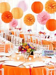 15pcs/11pcs Party Decoration Set - Available In Fuchsia, Orange, Pink, Or Gold Beige And Gold Paper Lanterns, Paper Flowers, And Paper Fans. Perfect For Summer Weddings, Bridal Showers, Graduation Ceremonies And Birthday Parties, Wedding Decorations, Graduation Party Decorations, And Everyday And Holiday Parties. - B - View 1