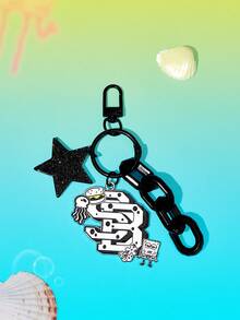 SpongeBob SquarePants | SHEIN 1Pc SpongeBob Black And White Star Burger Headphone Cover Accessories Bag Pendant Keychain - Multicolor - View 5