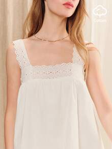 lacRébo Weißes Baumwoll-Smockkleid mit bestickter Brust und Träger-Detail, Boho Frühlings-/Sommerkleid im französischen Stil, lässiges Urlaubskleid, Weißes Baumwollkleid - Beige - Übersicht 7