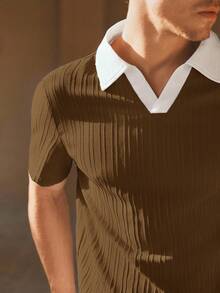 HIMLAND Men's Woven Fashion Casual Young Loose Short Sleeve POLO Shirt - Brown - View 3