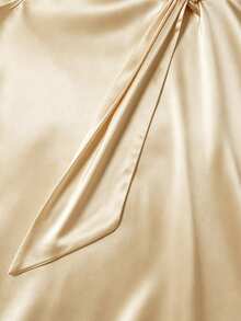 SHEIN Solid Color Collar Elegant Commuter Summer Short Sleeve Shirt, Satin Fabric, White Shirt, Loose Fit, Suitable For Commuting, Business, Party, Date Occasions, Spring/Summer Style Shirt - Champagne - View 3