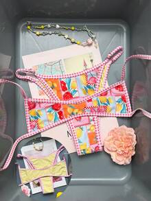 Swim Mod Swim Basics 女款熱帶印花兩件式比基尼套裝，休閒度假穿搭，女款情人節套裝，度假比基尼套裝，微型比基尼套裝 - 彩色 - 查看 3