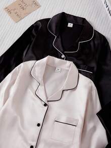 Girls' Solid Color Satin Long Sleeve Top And Long Pants 2 Pieces Loungewear Set, Spring/Autumn - Multicolor - View 5