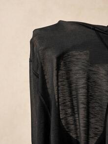 Bohemela Casual Plain Vacation Solid Color Knit Women's T-Shirt Everyday Black Autumn Everyday Travel - Black - View 8