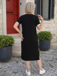 EMERY ROSE Casual Women's Shiny Patchwork V-Neck Short Sleeve Casual Dress  Sequin Dress - Black - View 2