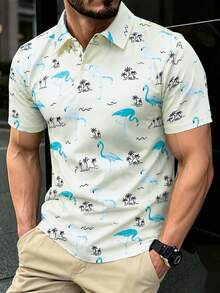 Manfinity Homme 男士夏季休閒全身印花短袖 Polo 衫 - 彩色 - 查看 3