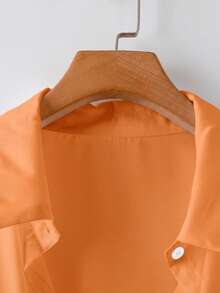Calvaya Plus Size Solid Color Front Button-Up Knot Casual Long Sleeve Shirt Fall Cloth For Women - Orange - View 5