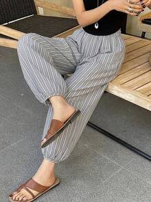 DAZY 素色寬鬆燈籠褲九分長褲休閒度假夏季女款長褲 - 灰色 - 查看 4