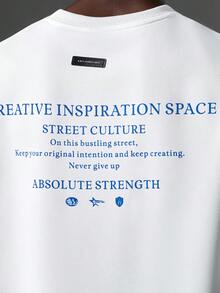 Salvezio Men's Casual Letter Graphic Round Neck Short Sleeve T-Shirt, Summer - White - View 5
