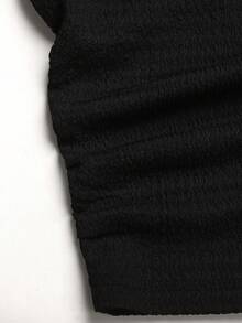 SHEIN Girlism 青少年女孩青少年女孩針織黑色提花POLO領T恤與長褲休閒套裝 - 黑色 - 查看 3