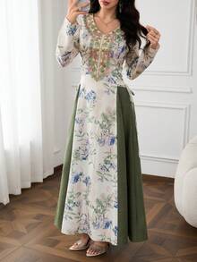 Yasmyna Women's Colorblock Patchwork Floral Print Arabian Dress - Multicolor - View 6