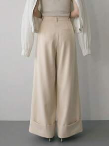 DAZY Women's Solid Color Pleated Wide Leg Loose Casual Long Pants - Apricot - View 2