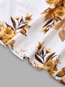 Franclia Plus Size Women's Floral Print Cami Top And Solid Color Open Front Cardigan Casual Everyday Set - Gold - View 10