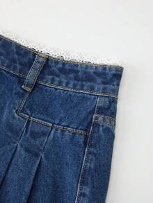 GlowEve Women's Summer Casual Colorblock Lace Trim Denim Shorts - Royal Blue - View 7