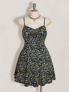 SHEIN ICON 大尺碼修身花卉印花太陽裙女款，適合夏季、返校、舞會及其他場合 - 彩色 - 查看 3