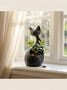 1PC Cute Cat Shaped Ceramic Multifunctional Succulent Planter Storage Container For Jewelry Pens Desk Windowsill Decor Home Office Gift - A - View 11