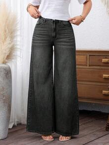 EMERY ROSE Pantalones de pierna ancha ajustados sin estiramiento estilo vaquera para primavera talla grande - Gris Oscuro - Ver 4