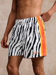 Surfspeed Herren Zebra-Muster Tasche Kordelzug Taille Lässig Strand Shorts - Verschiedenfarbig - Übersicht 4