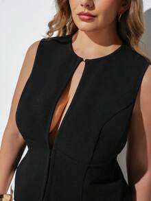 Maija Plus Size Women's Summer Elegant Solid Color Hollow Out Sleeveless Top Wedding Black - Black - View 1