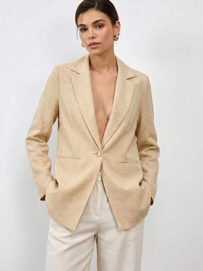 Bóhologie Linen Fabric And Gold Button Detailed Regular Fit Blazers