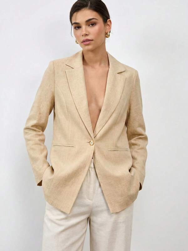 Bóhologie Linen Fabric And Gold Button Detailed Regular Fit Blazers