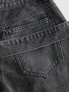ROMWE MEN Men's Belt Washed Distressed Loose Denim Shorts - Black - View 4