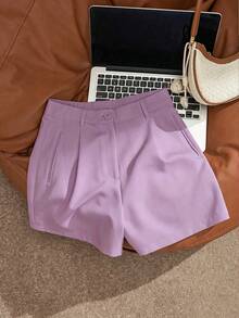 Franclia White Wide Leg Shorts For Women, Summer High Waist Slimming Casual Trousers, Suit Shorts - Purple - View 3