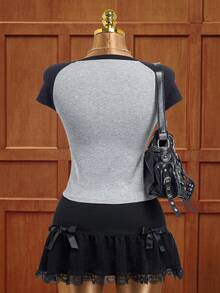 HARRY POTTER X SHEIN Women's Casual Colorblock T-Shirt For Summer - Grey - View 2