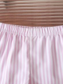 SHEIN 2件組女嬰幼兒/新生兒0-3歲春夏休閒甜美日常度假條紋編織無袖背心上衣寬腿褲套裝 - 粉色 - 查看 4