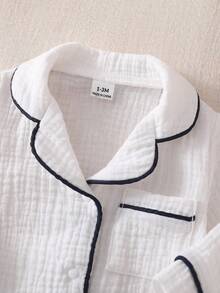 SHEIN Vintaside Kids 新生兒居家連身睡衣，棉質皺褶布料配滾邊，柔軟舒適 - 白色 - 查看 6